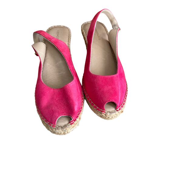 Cosmoparis Hot Pink Suede Peep Toe Espadrille Wedges 6.5 - Picture 2 of 8